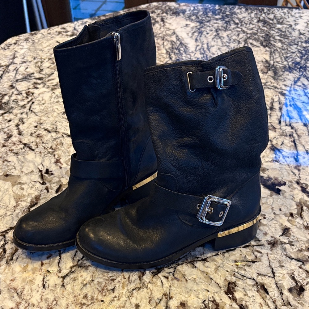 Vince Camuto Black Ankle Boots with Gold Accents